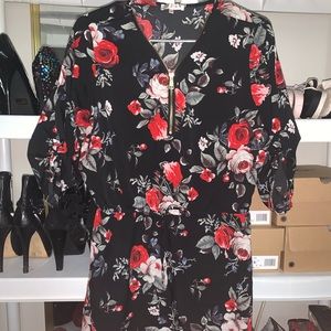 Black Floral Tab Sleeve Dress